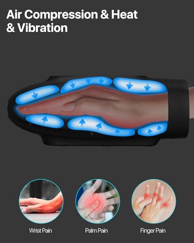 ALLJOY Hand Massager for Arthritis and Carpal Tunnel Relief, Touchscreen Cordless Hand Massager with Vibration and Heat, 6 Levels Pressure Point Therapy, Ideal Gifts for Women/Men (Black)