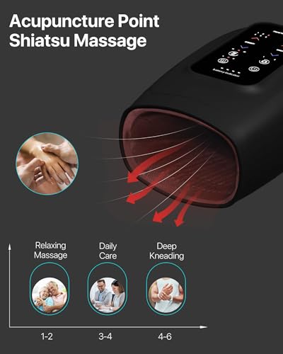 ALLJOY Hand Massager for Arthritis and Carpal Tunnel Relief, Touchscreen Cordless Hand Massager with Vibration and Heat, 6 Levels Pressure Point Therapy, Ideal Gifts for Women/Men (Black)