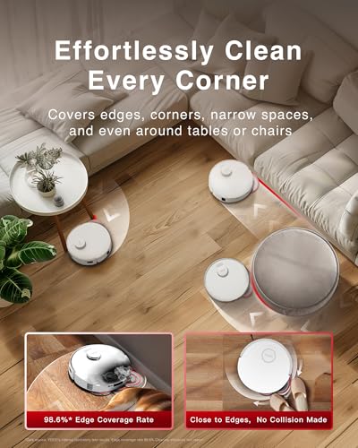 Yeedi M12 Ultra Plus Robot Vacuum and Mop, Upgrade 11800Pa Strong Suction, ZeroTangle Technology, TruEdge Deep Mopping, Auto Mop Washing/Drying, Auto-Lift Mopping, Mini Omni Station, White