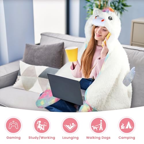 CozziPals Unicorn Wearable Hooded Blanket for Adults, Oversized Hoodie Blanket for Women & Kids, Soft Warm Fluffy Plush & Sherpa Unicorn Blanket, Cute Funny Cozy Blanket Gift for Girls and Teens