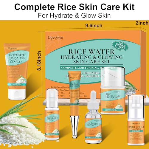 Women Wife Christmas Gift Ideas,Skin Care Set for Hydrating,Glowing,Repairing,Anti-Aging Rice Facial Skin Care Routine Kit for Women Teen,Skin Care Kit Skincare Gift Set,Womens Gifts for Christmas