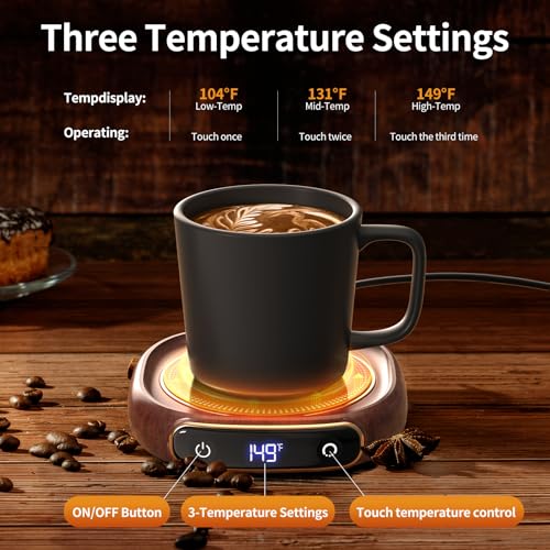 Lerat Coffee Mug Warmer & Mug Set for Desk, Electric Coffee Cup Warmer with Auto Shut Off, 3 Temperature Setting Smart Cup Warmer for Heating Coffee, Milk, Beverage, Candle Jar (Wood), 8oz