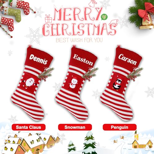 MyeMbe Personalized Knitted Christmas Stocking with Name, Christmas Trees Snowflake Paw Custom Needlepoint Stockings Set, Embroidery Customized Keepsake Christmas Holiday Decorations for Family