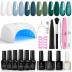 Beetles Gel Nail Polish Set Summer with Led Light Base Gel Top Coat,6 Colors Blue Glitter Green Glitter Gel Polish Starter Kit, Gel Nail Polish Kit With Uv Light Gift for Women