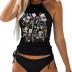 Womens Two-Piece Tankini Set Cow Skull with Leopard Print Sets Swimwear Tankini Top Sets Swimwear