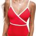 CUPSHE Women's One Piece Swimsuit Bathing Suits Surplice V Neck Color Block Cheeky Bottom Swimwear Textured Adjustable Straps