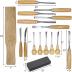 Lulu Home Wood Carving Tools, 16PCS Professional Carving Knife Tool Set for Woodworking Premium Wood Handle with Chisel Gouge Whetstones