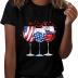 Women's 4th of July T Shirt USA Flag Wine Glasses Graphic Blouses Round Neck Short Sleeve Tee Tops Summer Clothes