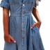 Womens Summer Jean Dresses Collared Roll-Up Short Sleeve Maxi Dress Button Down Casual Denim Shirt Dress with Pockets