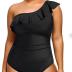 Aqua Eve Plus Size Bathing Suits for Women One Piece Swimsuits One Shoulder Ruffle Tummy Control Swimwear