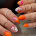 Flower Press on Nails Short Fake Nails, 24Pcs Oval Nails Cute Design Glue on Nails Glossy Orange False Nails Spring Summer Nail Art Decorations Short Almond Acrylic Nails for Women Girls