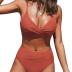 CUPSHE Women's Bikini Sets Two Piece Swimsuit High Waisted V Neck Twist Front Adjustable Spaghetti Straps Bathing Suit