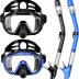 Snorkeling Gear for Adults, Zipoute Snorkel Dry Top Snorkel Set, Panoramic Anti-Leak and Anti-Fog Tempered Glass Lens, Adults Adjustable Snorkeling Set *2, Scuba Diving Swimming Couple Snorkel Kit