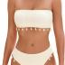 ZAFUL Women Strapless Bandeau Bikini Shell 2 Piece Swimwear Cheeky Solid Lace up Pom Bathing Suits