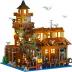 Fishing Village Store House Building Set with LED Light, 1845PCS Wood Cabin Mini Building Block Architecture Kit for Adults Boys Girls Ages 8+