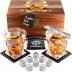 W WHISKOFF Whiskey Glasses Set of 2 - Includes Crystal Whisky Glasses, Chilling Rocks, Coasters, Bourbon, Liquor - Old Fashioned Bourbon glass - Birthday gifts men women - Bourbon Glasses Sets