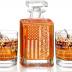 Whiskey Decanter Engraved We The People American Flag Decanter Set with 2 Glasses for Liquor Scotch Bourbon or Wine, Father's Day Patriotic Gift