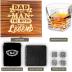 Fathers Day Gift - Best Dad Ever Whiskey Glass - Bourbon Whisky Rocks Chilling Stones Set - Best Bonus Dad Stepdad Father Grandfather Papa - Scotch Glass in Wooden Box - Birthday Gift