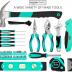 Amazon Basics Tool Set With Easy Carrying Round Pouch, 104-Piece, Turquoise, 14.4 x 11.4 x 3 inches