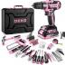 Pink Drill Tool Kit Set: 20V Cordless Power Drill Tool Box with Battery Electric Drill Driver for Men Home Hand Repair Basic Toolbox Tools Sets Drills Case