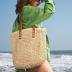 Straw Beach Bag Leather Tote Bag for Women Beach Purse Shoulder Woven Crochet Bag Purses for Women 2024 Clutch Purses Beach