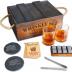 Mixology Whiskey Gift Set, Whiskey Glass Set with Rustic Wooden Crate, 8 Granite Whiskey Rocks Chilling Stones, 10oz Whiskey Glasses, Gift for Men, Dad, Husband, Boyfriend - Jameson Dark Brown