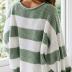 ZESICA Women's 2024 Fall Long Sleeve Crew Neck Striped Color Block Comfy Loose Oversized Knitted Pullover Sweater,Green,Medium