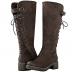 GLOBALWIN Women's Chunky Heel Brown Lace Up Back Knee High Fashion Boots 8.5M