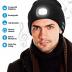 Bluetooth Beanie with Light, Unisex USB Rechargeable 4 LED Headlamp Hat with Wireless Headphones, Unique Christmas Birthday Gifts for Men Him Husband Teen (Black)