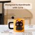 FunFink Cute Black Cat Couple Coffee Mugs Gift Set - Ceramic Matching Mugs with Spoons, Set of 2 (12.8 oz & 13.5 oz), Perfect Valentine's Day, Anniversary, Christmas Present for Cat Lovers & Couples