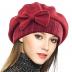 VECRY Lady French Beret 100% Wool Beret Floral Dress Beanie Winter Hat (Bow-Claret)