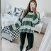 ZESICA Women's 2024 Fall Long Sleeve Crew Neck Striped Color Block Comfy Loose Oversized Knitted Pullover Sweater,Green,Medium