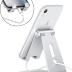 Adjustable Cell Phone Stand, OMOTON Aluminum Desktop Cellphone Stand with Anti-Slip Base and Convenient Charging Port, Fits All Smart Phones, Silver