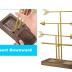 Urban Deco Arrow Jewelry Organizer Stand 4-Tier Gold Jewelry Stand Necklace Organizer With Wooden Ring Holder For Jewelry Display Bracelet Holder Stand Earring Organizer For Girls - Gold