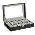 SONGMICS Watch Box, 12-Slot Watch Case with Large Glass Lid, Removable Watch Pillows, Watch Box Organizer, Christmas Gift , Black Synthetic Leather, Gray Lining UJWB12BK
