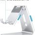 Adjustable Cell Phone Stand, OMOTON Aluminum Desktop Cellphone Stand with Anti-Slip Base and Convenient Charging Port, Fits All Smart Phones, Silver