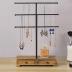 MyGift 3-Tier Black Metal T-Bar Jewelry Necklace Display Stand with Wooden Base & Ring Drawers