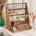 DGWJSU Jewelry Organizer Stand, 5 Layer Earring Holder Organizer with Necklace Holder, Rustic Wood Earring Organizer Display for Stud Earring Bracelet Necklace Ring, Watches