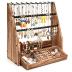 DGWJSU Jewelry Organizer Stand, 5 Layer Earring Holder Organizer with Necklace Holder, Rustic Wood Earring Organizer Display for Stud Earring Bracelet Necklace Ring, Watches