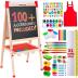 Blue Squid Art Easel for Kids Including 100+ Accessories - Double Sided Adjustable Wooden Painting Easel with Magnetic Chalk Board, White Board and Paper Roll for Toddlers Ages 3,4,5,6,7,8,9,10,12