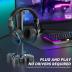 KDD Gaming Headphones Stand, Rotatable Headset Stand with Light Modes - Controller Holder with 2 USB Charging Ports and 3.5mm - Earphone Hanger Accessories for Desktop Gamer(Black)