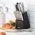 Farberware 15-Piece High-Carbon Stamped Stainless Steel Kitchen Knife Set with Wood Block, Steak Knives, Razor-Sharp, Black, Ultra-Sharp Blades, Ergonomic Comfort Grip