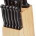 Amazon Basics 14-Piece High Carbon Stainless Steel Kitchen Knife Set with Sharpener and Pinewood Block, Black