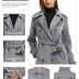 wantdo Women's Casual Long Sleeve Double Breasted Pea Coat with Belt Grey M