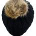 C.C Thick Cable Knit Faux Fuzzy Fur Pom Fleece Lined Skull Cap Cuff Beanie, Black