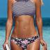 beautyin Womens Floral Striped Halter High Neck Bikini Swimsuit Set Cross Back