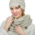 C.C Unisex Soft Stretch Chunky Cable Knit Beanie and Infinity Loop Scarf Set, Beige
