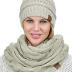 C.C Unisex Soft Stretch Chunky Cable Knit Beanie and Infinity Loop Scarf Set, Beige