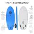 The 4-4 Surfboard for Beginners Kids and Adults - Soft Top Foam Surfboards for Beach – Surf as a Boogie Board Bodyboard or Softboard - Includes Fins and Leash