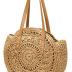 Straw Bag Round Summer Straw Large Woven Beach Bag Purse For Women Vocation Tote Handbags With Pom Poms